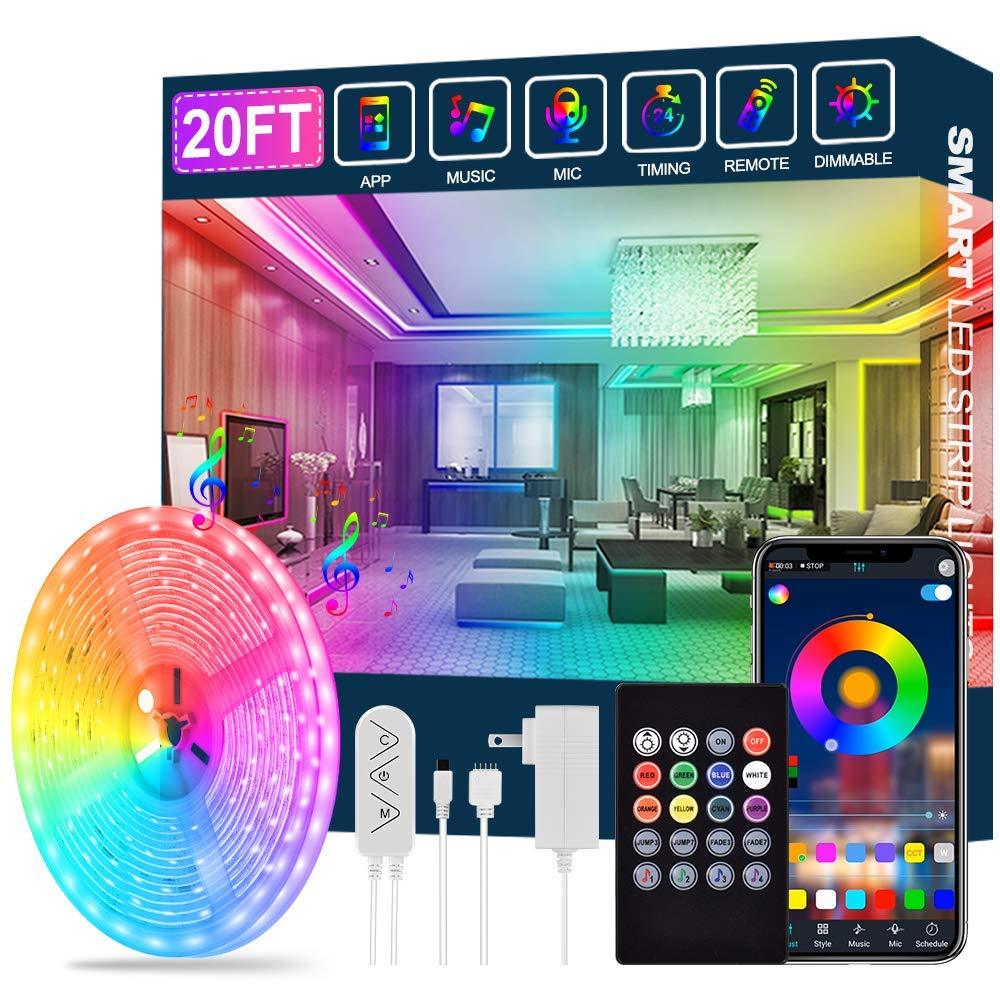 [AUSTRALIA] - Led Strip Lights,20ft Led Light Strips Music Sync Color Changing RGB Led Strip Built-in Mic,Bluetooth App Control LED Rope Lights with Remote,5050 RGB Led Lights for Bedroom,Home,TV,Party,Christmas 20FT (APP+Remote+Mic+3 Button) 