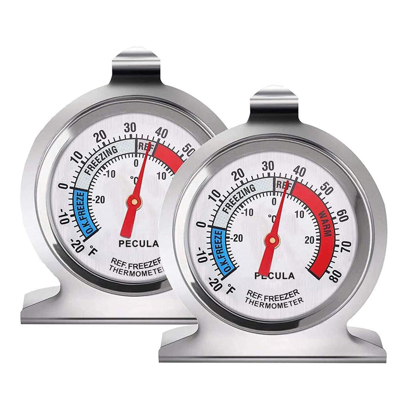 2 Pack Refrigerator Thermometer, 30-30°C/20-80°F, Classic Fridge Thermometer Large Dial with Red Indicator Thermometer for Freezer Refrigerator Cooler 2PACK