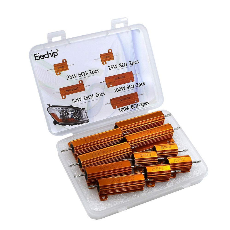 Eiechip Set of 10 Power Resistor, Aluminum Shell Resistors, 25W 6 Ohm/8 Ohm, 50W 25 Ohm, 100W 8 Ohm/3 Ohm Watt Shell Power Aluminum Housed Case Wirewound Resistor for Nest Hello Doorbell