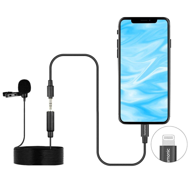 [AUSTRALIA] - Lavalier Lightning Microphone, Saramonic LavMicro U1B Universal Lapel Mic with Lightning Plug Adapter Compatible with iPhone 11 10 X 8 7 MAC iPad YouTube Video Facebook Live (20ft) 