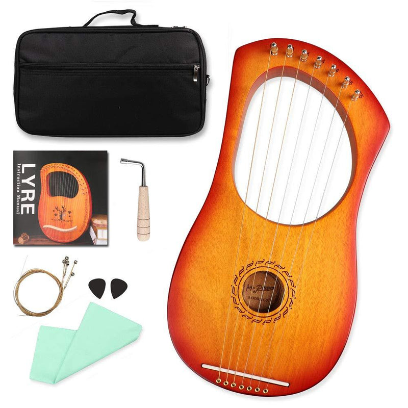 Mr.Power 7 Metal Strings Lyre Harp Ancient Greece Style Harps with Tuning Wrench, Extra String Set, Cleaning Cloth, Black Carry Bag (7 String, Sunburst) 7 String