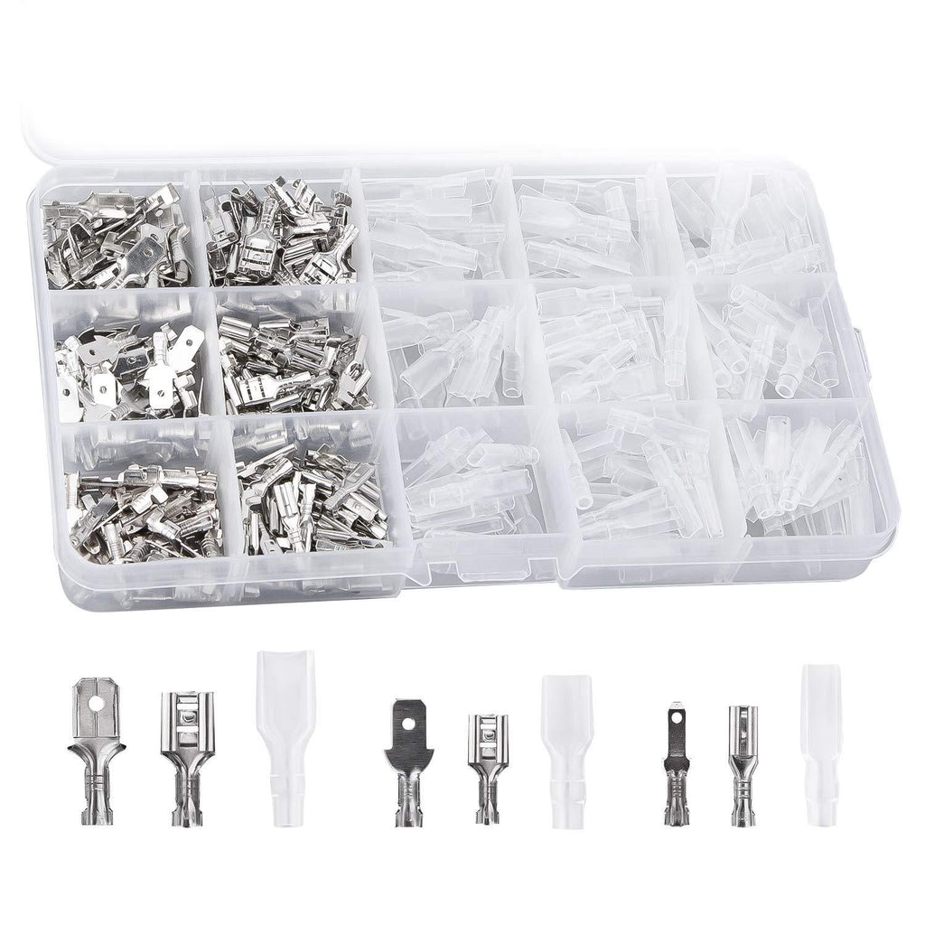 LUTER 315pcs 2.8mm 4.8mm 6.3mm Male and Female Wire Spade Connector Kit Wire Crimp Terminal Block with Fully Insulating Sleeves
