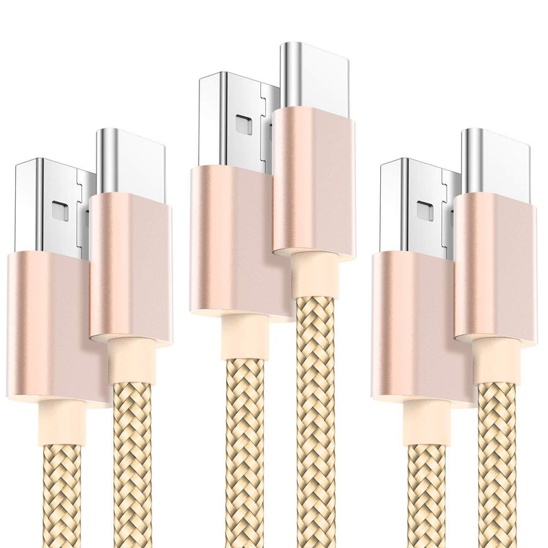 USB Type C Cable OULUOQI USB C Cable 3 Pack(6ft) Nylon Braided Fast Charging Cord(USB 2.0) Compatible with Samsung Galaxy S10 S9 Note 9 8 S8 Plus,LG V30 V20 G6 G5,Google Pixel 6ft+6ft+6ft Champagne Gold