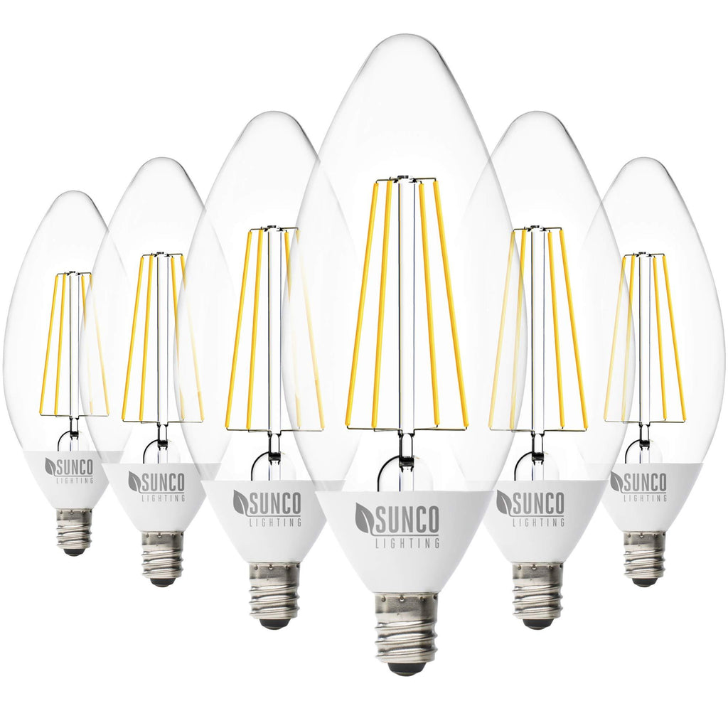 Sunco Lighting 6 Pack B11 LED Candelabra Bulb, Dusk-to-Dawn, 5W=40W, 2700K Soft White, Filament, 500 LM, E12 Base, Outdoor Decorative Light for Sconces - UL