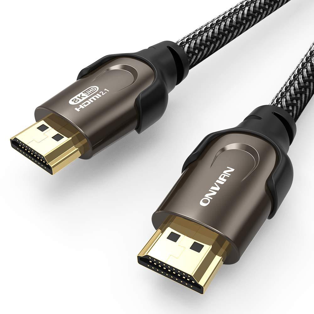 Onvian 8K Ultra HD High Speed 48Gpbs HDMI 2.1 Cable 6.6ft, HDCP 2.2 & 2.3, 4:4:4 HDR, eARC, Gold Plated Zinc Alloy Cable Compatible with Apple TV, Samsung QLED TV etc