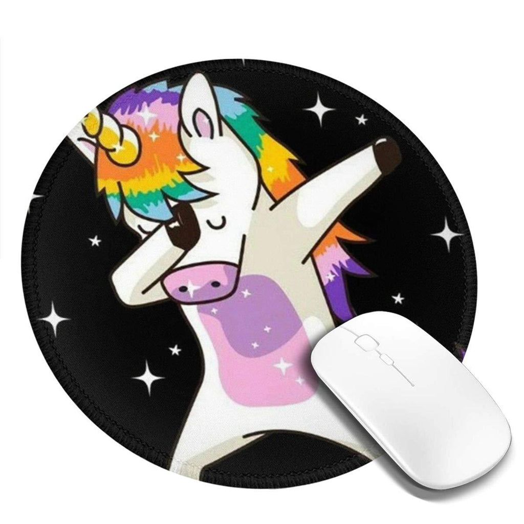 Mouse Pad with Stitched Edge, Round Mousepad Non-Slip Rubber Base Gaming Mouse Mat for Laptop and Computer 7.9 x 7.9 x 0.1 Inch, Unicorn Cute Dabbing 1 PCS
