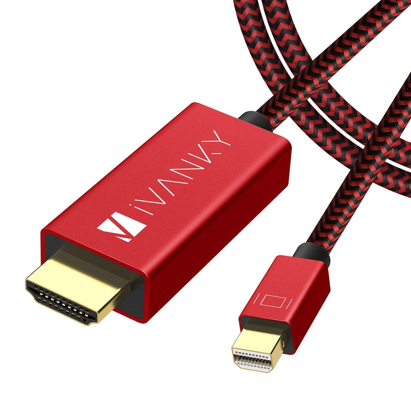 Mini DisplayPort to HDMI Cable iVanky 6.6ft Nylon Braided [Optimal Chip Solution, Aluminum Shell] Mini DP to HDMI Cable for MacBook Air/Pro, Surface Pro/Dock, Monitor, Projector, More - Red