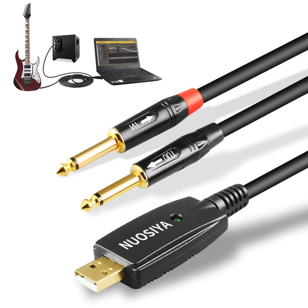 [AUSTRALIA] - USB Guitar Cable Guitar Cord 10Ft, NUOSIYA Line 2 1/4" to USB, Dual 1/4" Line in and Out to USB Cable, Electric Guitar Bass to PC USB Link Connection Cable Converter for Instruments Recording Singing USB- 2TS Black 