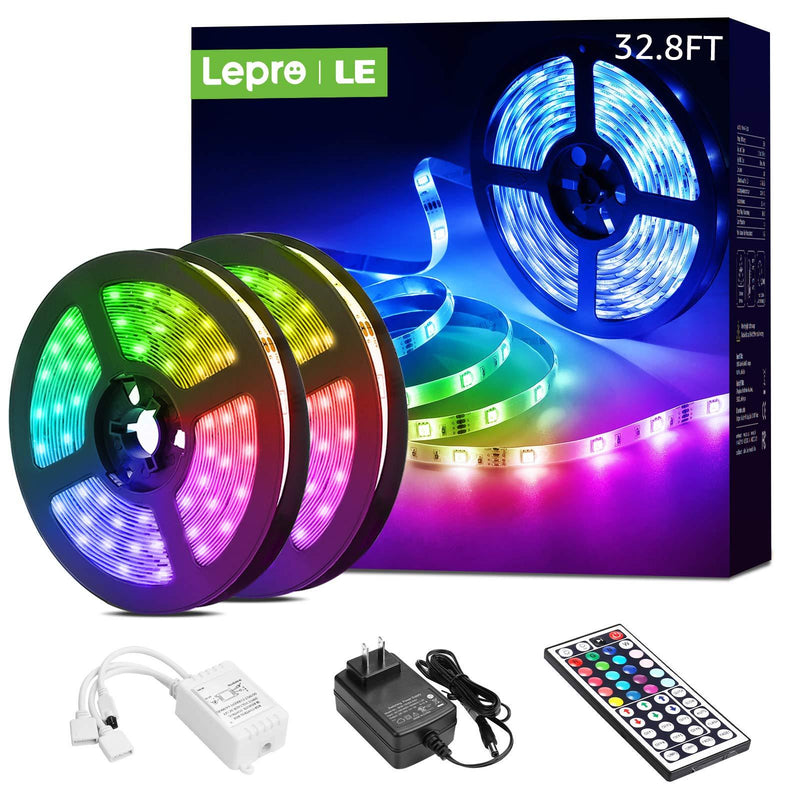 [AUSTRALIA] - Lepro LED Strip Lights, 32.8ft RGB LED Strip Lights with 44 Keys IR Remote and 12V Power Supply, Flexible Color Changing 5050 300 LEDs Light Strips Kit for Bedroom, Home, Kitchen(2X16.4ft） 
