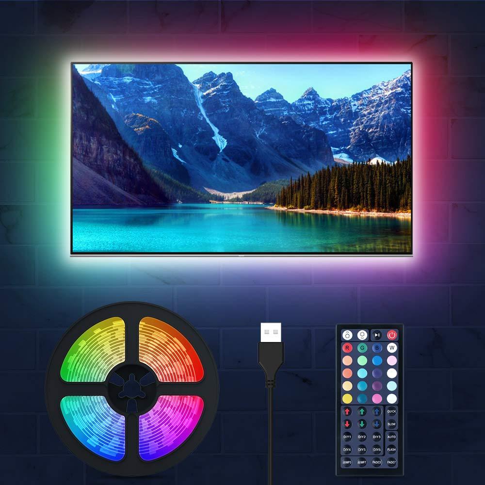 [AUSTRALIA] - MustWin TV LED Backlight, 16.4ft RGB LED Light Strip with RF Remote Control for 50-75 inch TV 20 Colors Changing 6 Modes Accent Strip Lighting with Memory Function USB Powered for TV PC Laptop Desk 16.4 Feet 