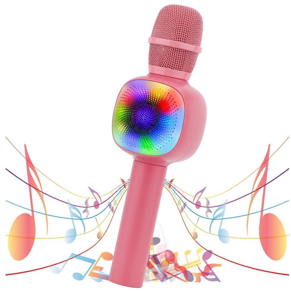 [AUSTRALIA] - VERKB Wireless Bluetooth Karaoke Microphone, Portable Karaoke Mic Speaker with RGB Lights Party Girl Boy Toy Microphone for Kids Fit for Android/iPhone/PC（Pink） Pink 