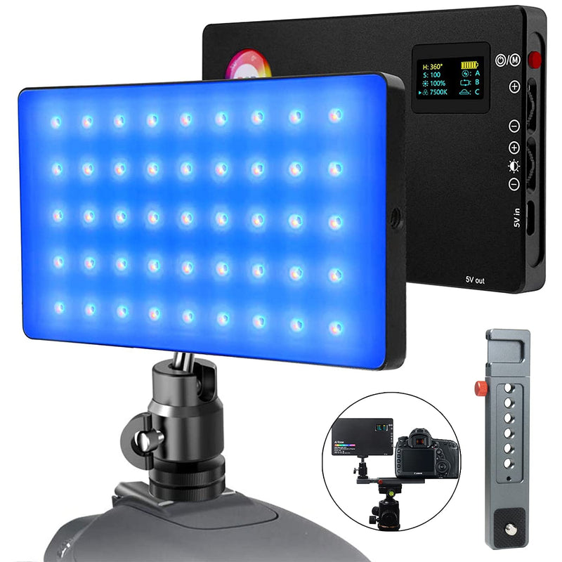 RGB Video Light 360° Full Color 9 Lighting Effect 3200-7500K Adjustable 1-100% Stepless Dimming for Camera Photography YouTube Studio Vlog, led Panel Light （Black Full Metal housing）