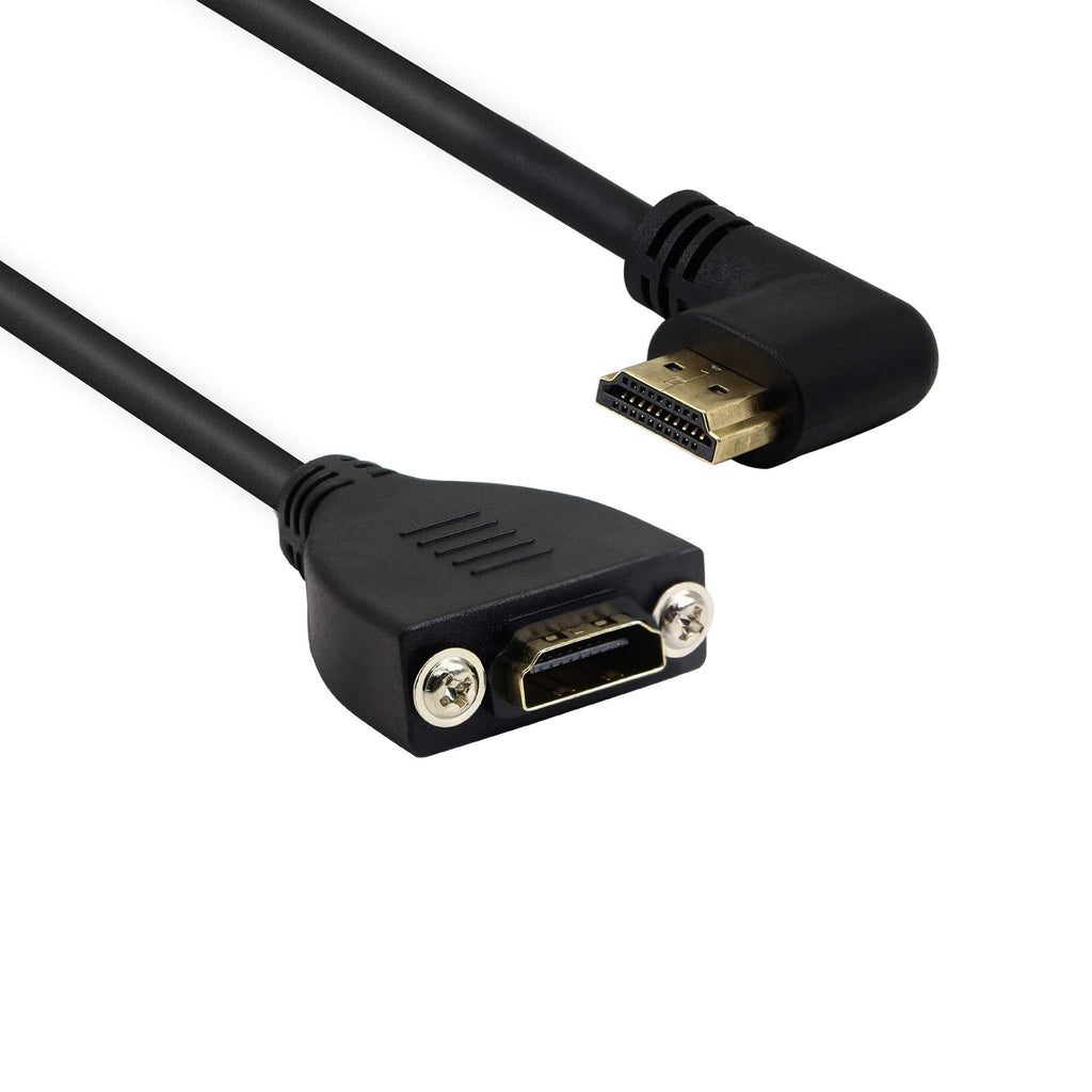 Right Angle Right Bend HDMI Panel Mounting Cable, 20cm High Speed HDMI 2.0 Male to Female Cable with Screws Supporting 4K @ 60HZ YOUCHENG for LCD TVs, Computers, Xbox Game Consoles