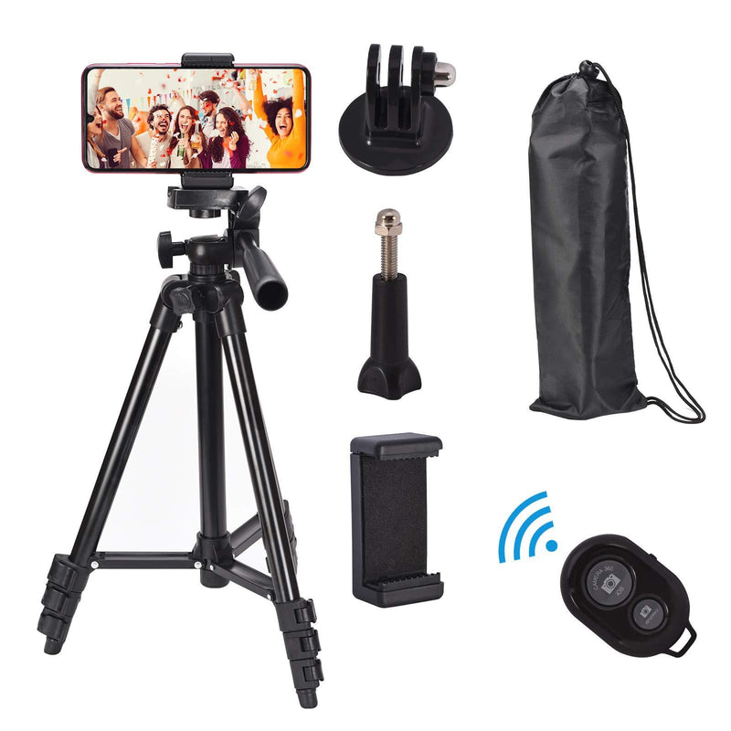 Lightweight Tripod, 42 Inch Aluminum/Camera/Travel/Phone Tripod with Load Capacity 6.6 LB, 1/4" Mounting Screw for Digital Cameras, 360 Degree Shooting, Bluetooth Remote and Phone Clip, Carrying Bag