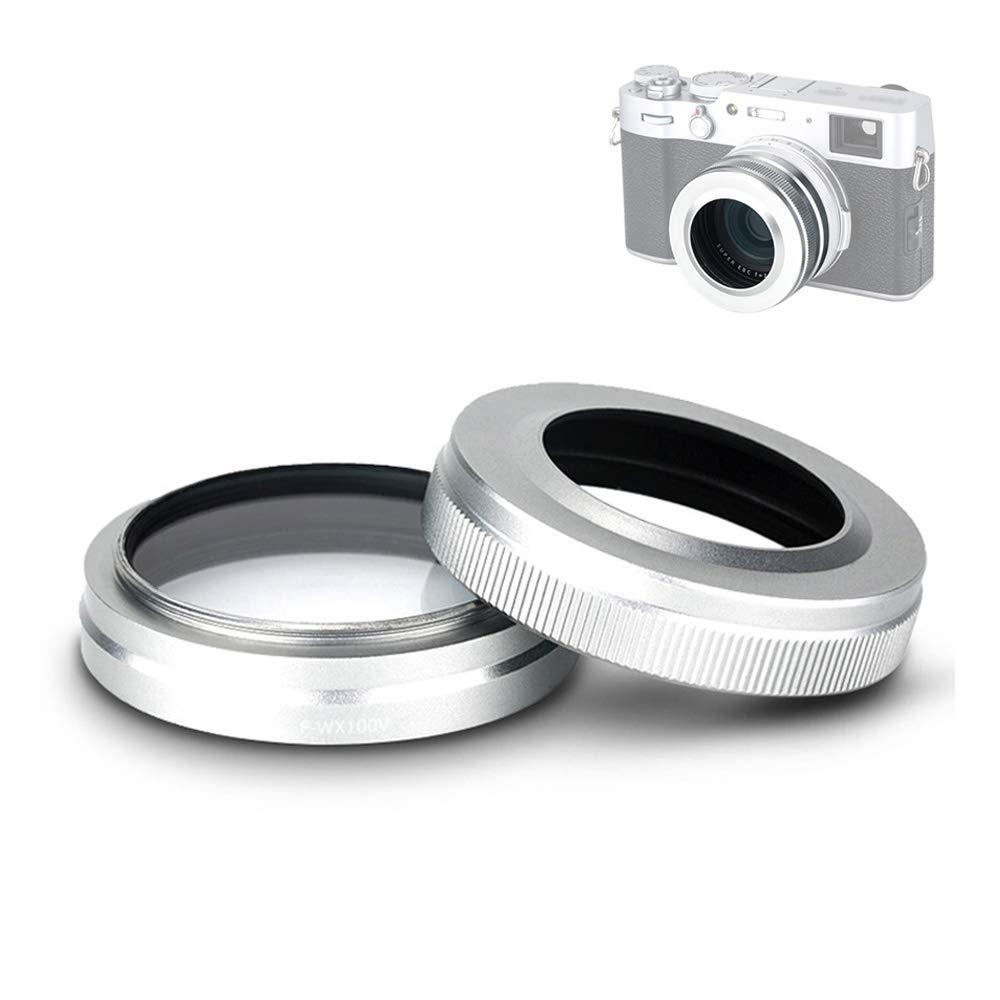 UV Filter & Lens Hood Kit for Fujifilm Fuji X100V X100F X100T X100S X100 Allow to Mount Original Ring & Lens Cap -Silver Model 3 Silver