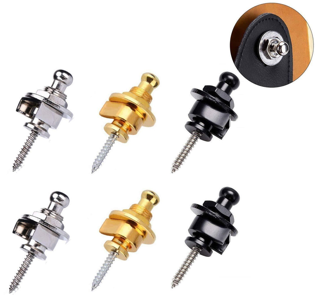 Activists 3 Pairs Guitar Strap Locks and Buttons Non-slip Security Straplocks for Electric Guitar Bass (Black Silver Gold)
