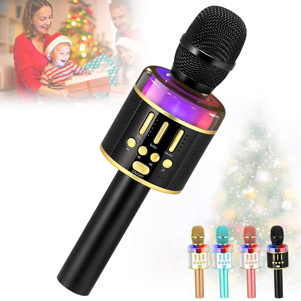 [AUSTRALIA] - Wireless Karaoke Microphone Machine Toy- Amazmic Handheld Bluetooth Microphone for Karaoke with Lights, Gift for Kids Boys/Girls/Adults Birthday,Thanksgiving, Christmas Home KTV(Black Gold) Black Gold 