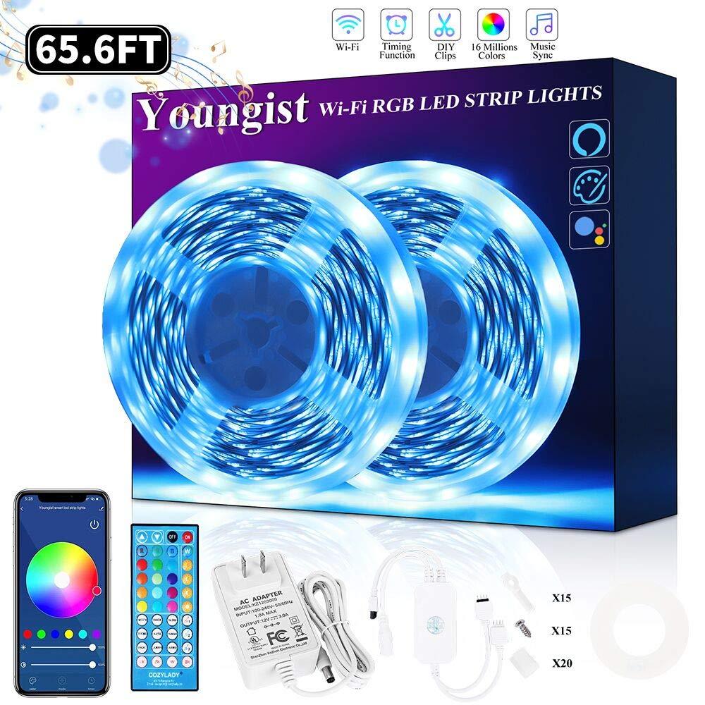 [AUSTRALIA] - 65.6ft LED Strip Lights - Ultra-Long LED Strip Light with WiFi APP Controlled Smart Tape Lights Kit 600LEDs Bright RGB Power Strip with ETL Listed Adapter for Bedroom Ceiling Under Cabinet 