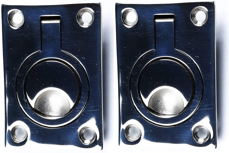 Salty Reef Marine Hardware - 2 Pack Marine Polished Stainless Steel Recessed Flush Hatch Ring Pull Handle