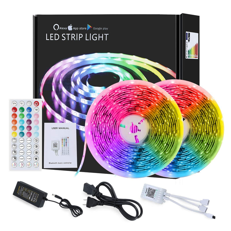 [AUSTRALIA] - LED Strip Lights 32.8ft IP65 Waterproof 5050 RGB 300 LEDs Light Strips with Bluetooth and 44 Keys IR Remote Control, Music Sync Color Changing Led Strip Lights for Bedroom Multicolor 