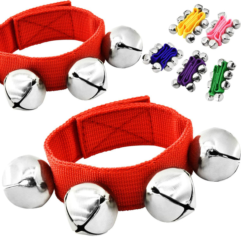 MUSICUBE Band Wrist Bells 6 Pairs 12 Pcs hand percussion jingle bells ankles bells Kids musical rhythm instrument for classroom or party supplies (6 colors included)