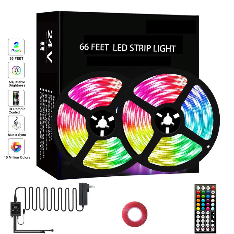 [AUSTRALIA] - 65.6FT LED Strip Light,RUISHINE Ultra-Long 20M RGB LED Light Strip Sync to Music,600 LEDs Flexible Color Changing Rope Lights with 44 Keys Remote for Party, Bedroom and Home Decoration 