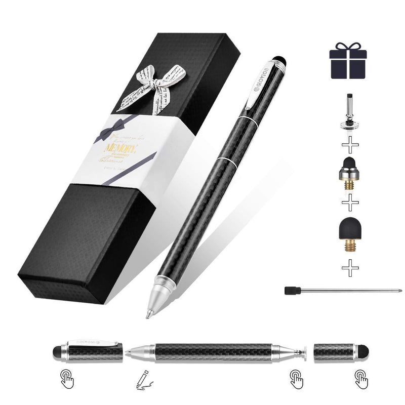 Glovion Carbon Fiber Stylus Pens for Touch Screens, for iPad iPhone, Android Tablets, Universal Stylus with Replaceable Updated Sensitive Clear Disc Tip, Felt Tip, Rubber Tip - Gift Box Included Black