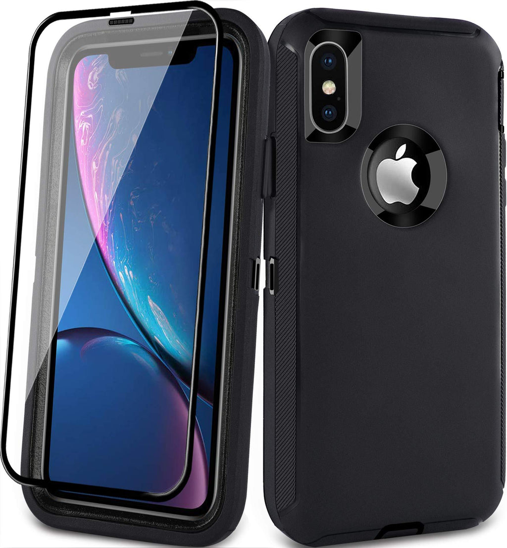AOPULY for Apple iPhone X/XS Case with Screen Protector, Heavy Duty Full Body Shockproof Military Grade Cover, Rugged 3 in 1 Drop Protection Phone Case iPhone X/XS 5.8" [Black] Black