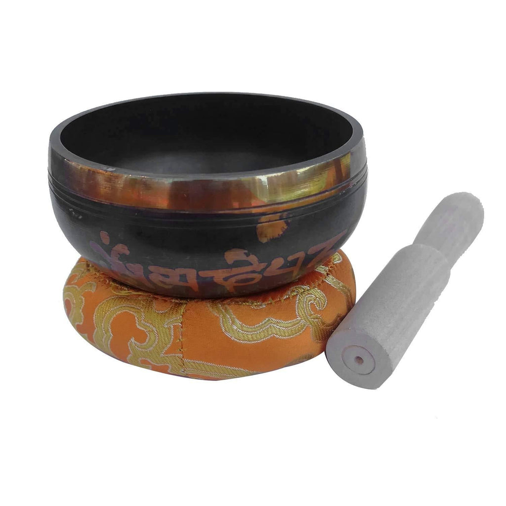 Tibetan Singing Bowl Set 9.5cm/3.7" for Meditation Yoga Chakra Healing Relaxation Mindfulness Heart Peace, Nepal Handcrafted Metal Brass Bowls with Hammered Mallet Silk Cushion,Perfect resonance Sound 9.5cm/3.7"