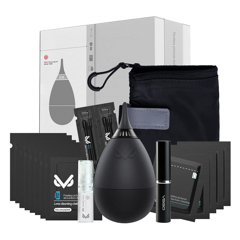 [AUSTRALIA] - VSGO VS-A2E Professional Lens Cleaning Kit with Filter Air Blower Folding Pouch Microfiber Lens Cloth Wet Wipes Lens Cleaner Metal Brush Cotton Swab for Optical Camera Lens Phone Laptop Cleaning 