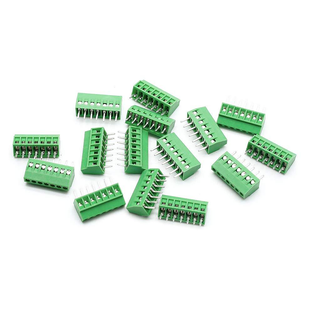 Augiimor 15PCS G/KF128 7 Pin 2.54mm Pitch PCB Screw Terminal Block Connector 150V 6A PCB Mount Screw Terminal Block Connector (Green)