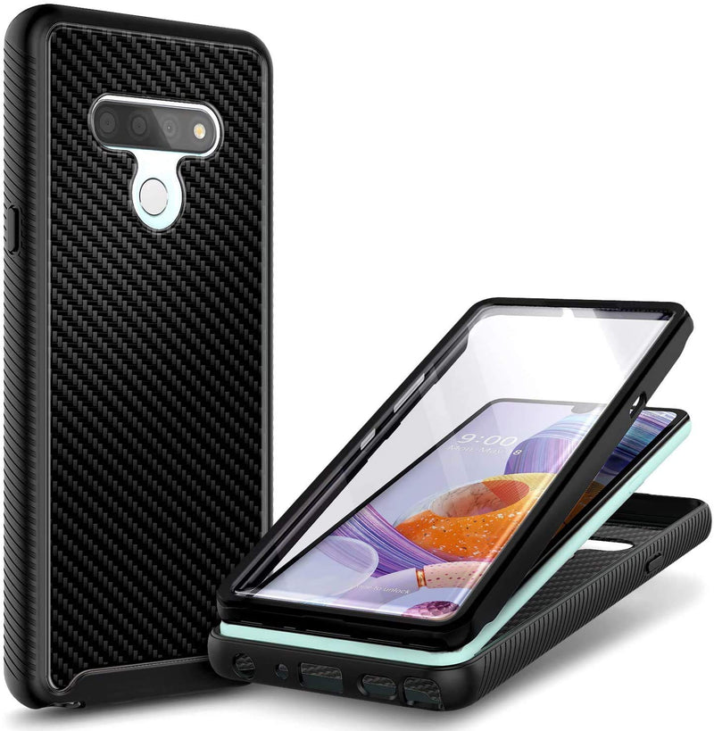 E-Began Case Compatible for LG Stylo 6 with [Built-in Screen Protector], Full-Body Shockproof Protective Rugged Black Bumper Cover, Impact Resist Durable Case -Carbon Fiber Carbon Fiber