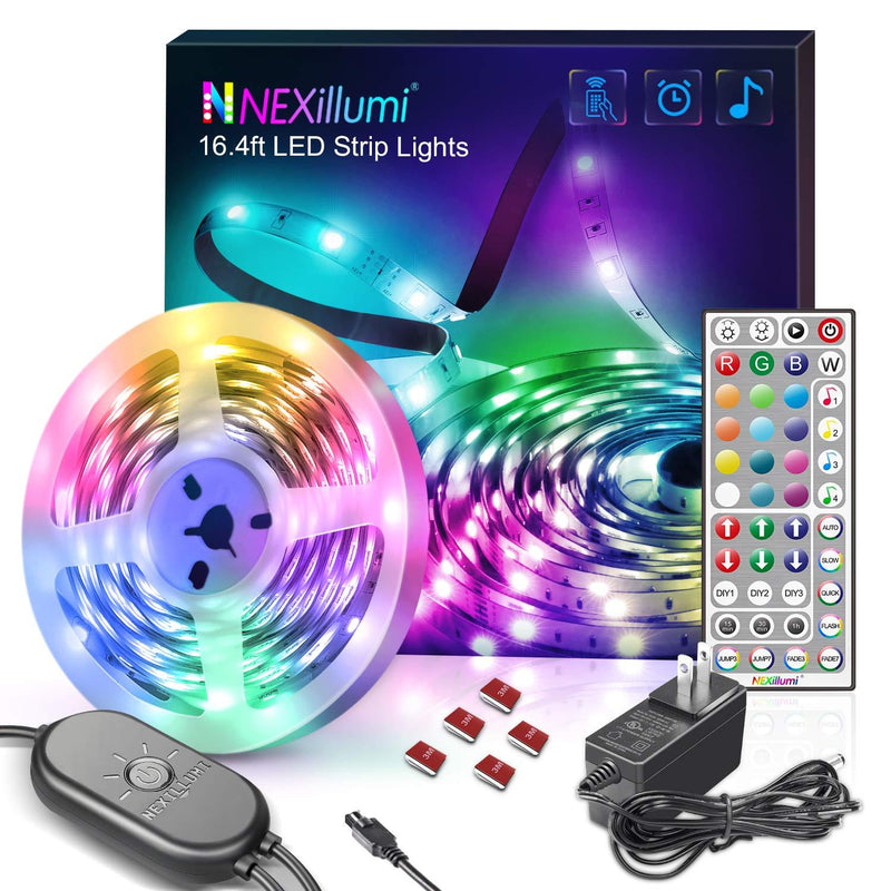 [AUSTRALIA] - Nexillumi 16.4 Foot LED Strip Lights with Remote Music Sync LED Lights for Bedroom Color Changing SMD5050 RGB LED Strip Lights 16.4Ft 44 Keys Remote+ Mic Control 