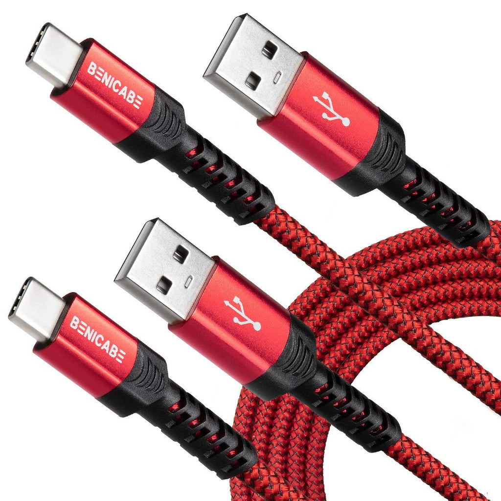 USB Type C Cable 3A Fast Charging, Benicabe(2-Pack 6FT) USB-A to USB-C Charge Braided Cord Compatible with Samsung Galaxy S10 S9 S8 S20 Plus, Note 10 9 8, Pixel, LG V30 G6, Nintendo Switch 2Pack*6FT Red