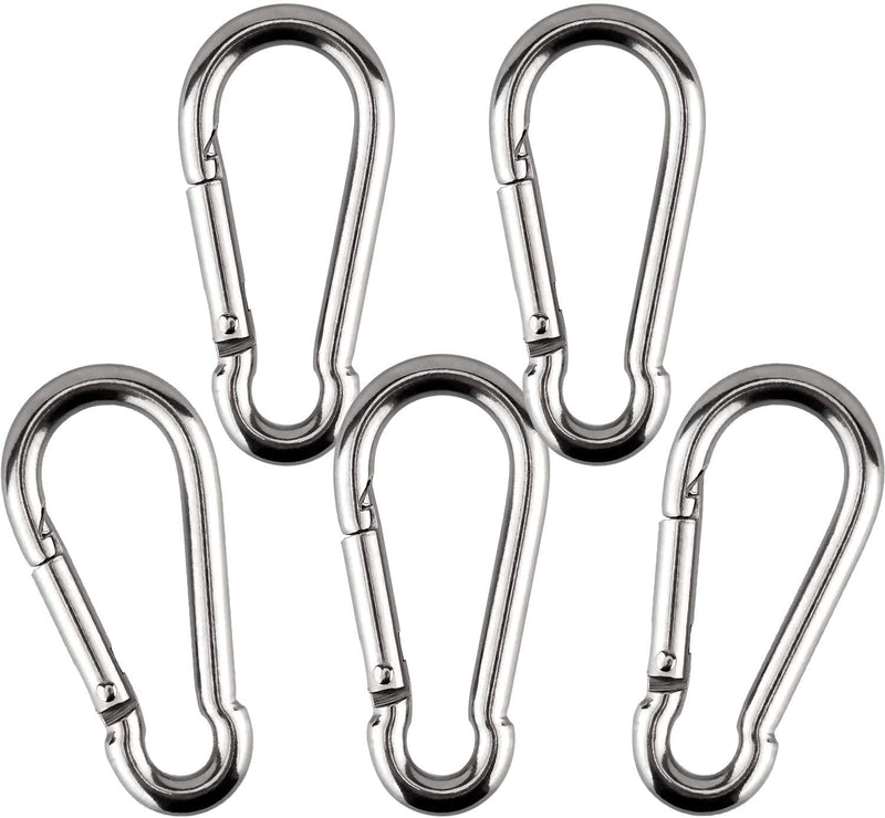 AIEX 5pcs Carabiner Clip Stainless Steel Heavy Duty Spring Snap Hook for Travel, Camping, Hammock, Hiking, Dog Leash(297Lbs)