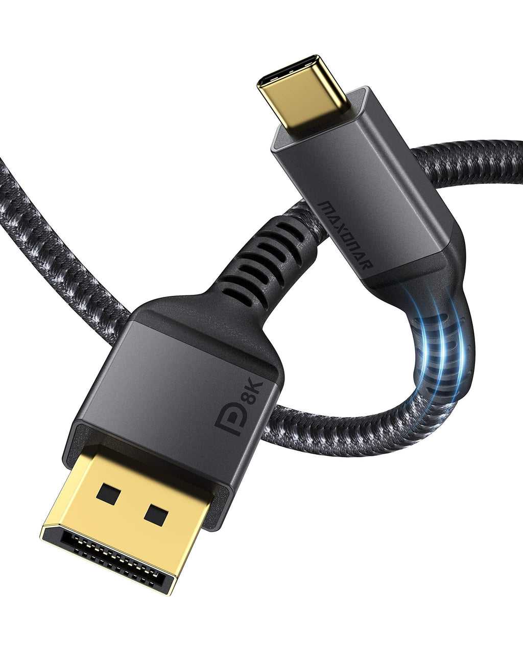 USB C to DisplayPort, Maxonar 8K 60Hz Type-C to DP Cable 6.6FT/2M(4K 60Hz 144Hz 120Hz 2K 240Hz) VESA Certified 32.4Gbps 1.4 HBR3 Alt Mode Video Adapter for M1 MacBook Pro Mac Mini, XPS 15 and More Gray