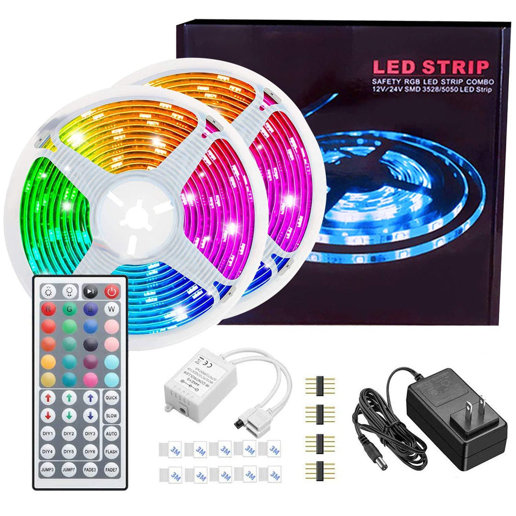 [AUSTRALIA] - BoLo LED Strip Lights Kit 32.8Ft RGB 5050 LED Light Strip with Remote Controller Box Support Clips and 12V/3A UL Adapter Led Lights for Bedroom Game Room Kitchen Cabinet DIY Decoration 2x16.4Ft 
