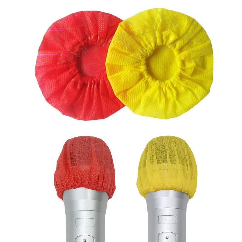 100 Counts Disposable Microphone Cover Sanitary Karaoke Mic Cover Mike Windscreen for KTV Home Karaoke Bar News Interview(Yellow & Red) Yellow & Red