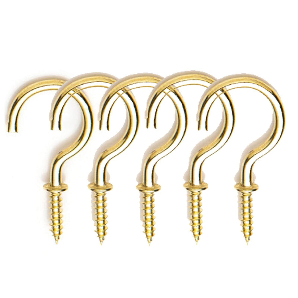 XeeDoo Cup Hooks for Hanging,10 Pack 2 inch Metal Screw in Ceiling Hooks Heavy Duty Brass Plated Hooks Holders for Outdoor Indoor,Gold