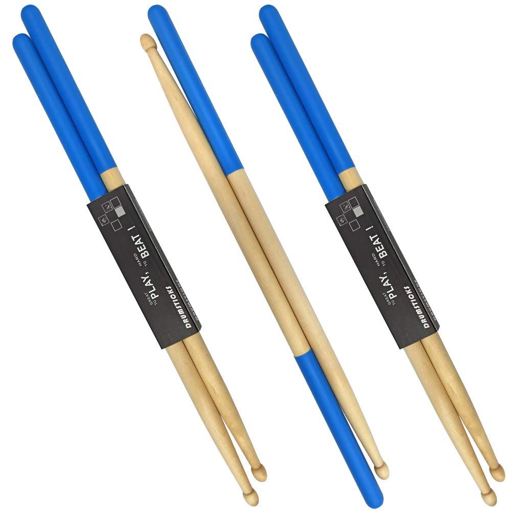 3 Pair Drum Sticks Non-Slip Classic Maple Wood Drumsticks 5A Drumsticks for Adults, Kids, Students, and Beginners (Blue)