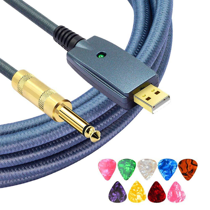 [AUSTRALIA] - USB Guitar Cable, USB Guitar Interface Male to 6.35mm 1/4 Inch TS Mono Electric Guitar Converter Cable, USB Guitar Cable to Computer for Instruments Recording and Improving (Gold-Plated/10ft) 