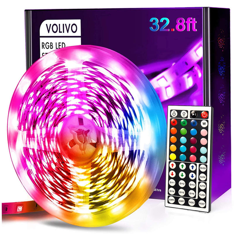 Volivo 32.8ft Led Strip Lights, RGB Color Changing Led Lights for Bedroom with 44 Keys Remote for Room, Party, Home Decoration