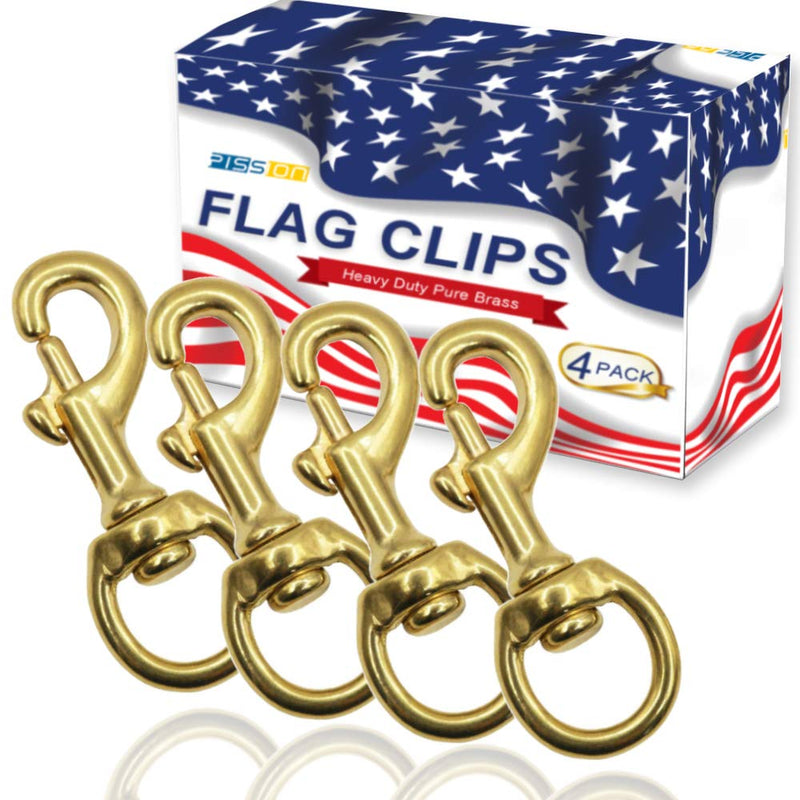 PISSION Flag Clips 4 Pack Heavy Duty Brass Swivel Snaps Hook for Rope, Flag Pole Hardware to Attach with Rope, Dog Chain, Leather Craft