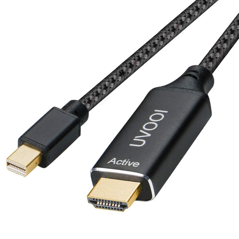 Active Mini DisplayPort to HDMI 2.0 Adapter Cable 6 Feet, UV-CABLE Mini DP to HDMI Active Cord Braided Supporting Eyefinity Technology & 4K@60Hz, 1440P@144Hz - Aluminium 6ft akieml