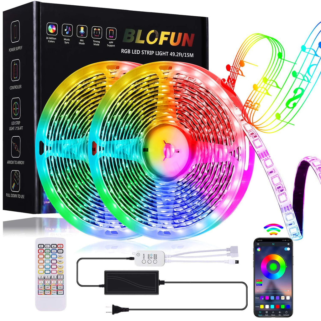 [AUSTRALIA] - BLOFUN LED Strip Lights 50FT RGB Strips Light 450 LEDs Rope Light SMD5050 Music Sync Color Changing Tape Light + 40-Key Remote DIY Timing Smart App Controlled Decoration for Home Bedroom Kitchen TV 