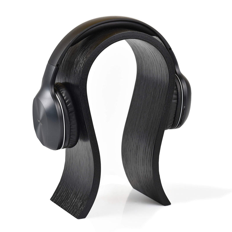 Wooden Headphone Holder for Office Desk Organisation, Minimalist Stylish Interior Detail in Natural Oak Color, Ideal Headphone Hanger Gift for Gamer, Husband, Friend (Black) Black