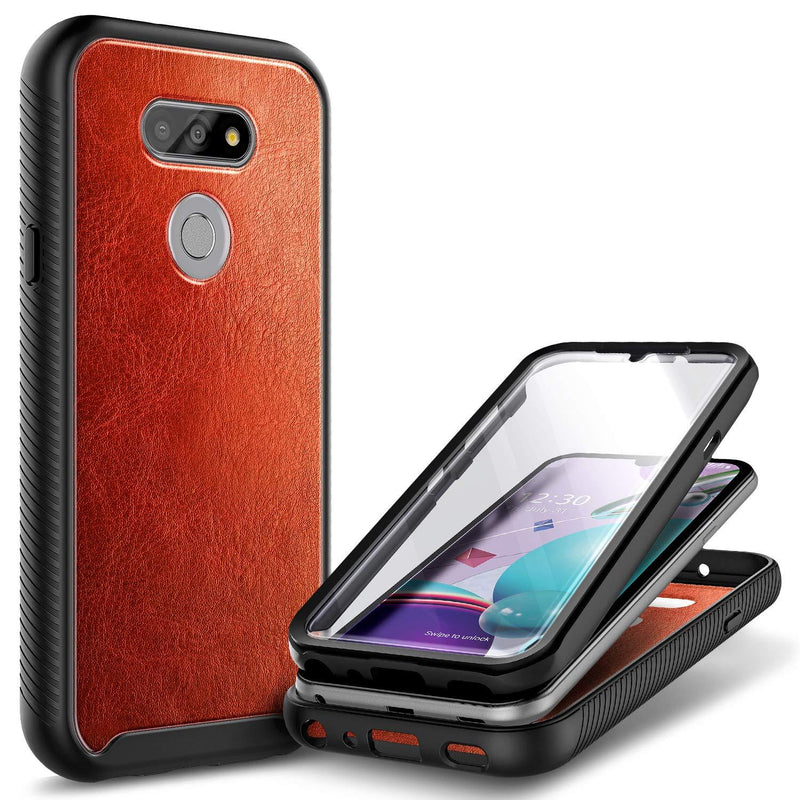 E-Began Case for LG Phoenix 5, K31 Rebel (L355DL) with [Built-in Screen Protector], Full-Body Protective Case Cover for LG Aristo 5/K31/Tribute Monarch/K8X/Fortune 3/Risio 4 -Cowhide Leather Brown