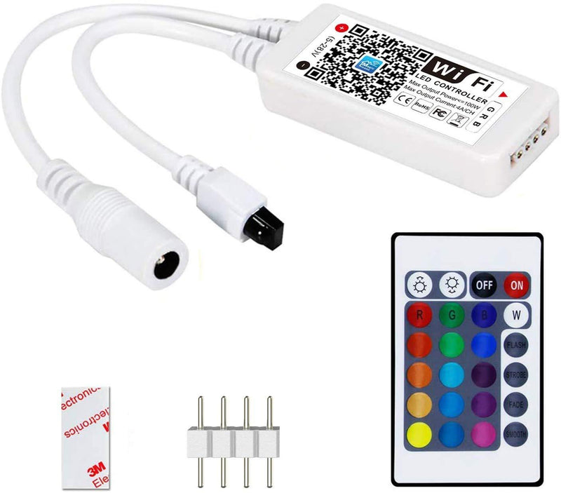 [AUSTRALIA] - LED Controller RGB WiFi Controller Alexa Google Home IFTTT Compatible,Working with Android,iOS System, GRB,BGR, RGB LED Strip Lights DC 12V 24V(No Power Adapter Included) Comes with 24 Keys Remote 