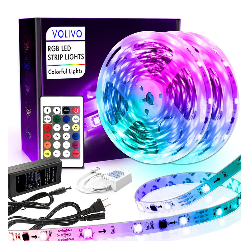 [AUSTRALIA] - Volivo Dreamcolors Led Strip Lights 32.8ft, 2 Rolls of 16.4ft 5050 Color Changing LED Lights for Bedroom, Room, Kitchen, Home, Party with 24 Key IR Remote 