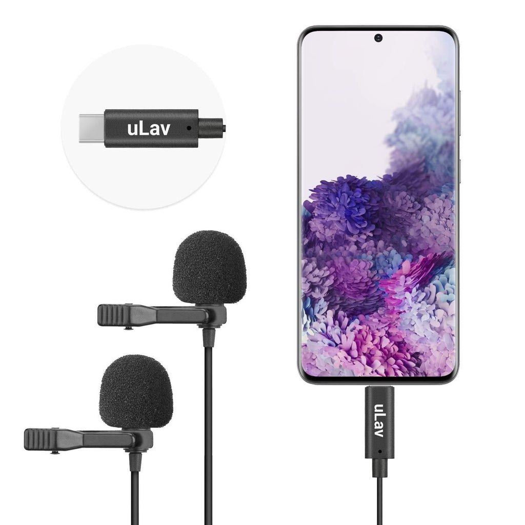Movo uLav-Duo Dual Lavalier Omnidirectional USB-C Small Clip On Lapel Microphone for Android Smartphones or Other USB-C Type Smartphones, Tablets - Great Interview Microphone for Recording